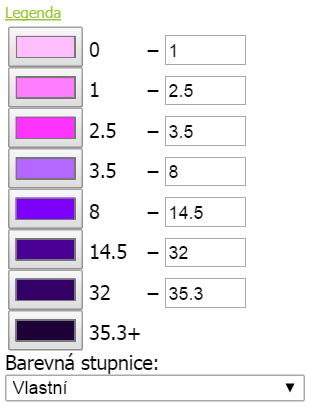Vlastní legenda - výběr barev, změna intervalů